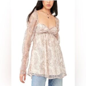 NWT free people heavenly lace champagne tunic top toast size M